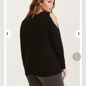 TORRID Lace trim cold shoulder sweater